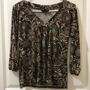 Attention dressy top brown & teal - extra small